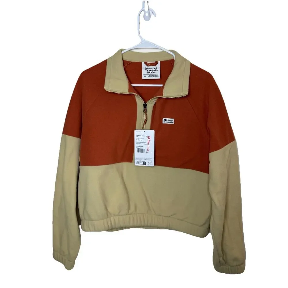 NWT‎ Marmot Retro Rocklin 1/2 Zip Fleece Jacket Light Oak/Auburn Size Small